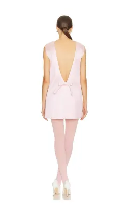 Helsa Heavy Satin Bow Backless Mini Dress Pale Pink Size S for rent on The Volte - image 10