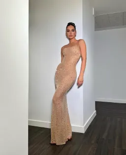 Oh Polly Antonella Sheer Embellished Maxi Dress Nude Size AU 12 / L for rent on The Volte - image 3