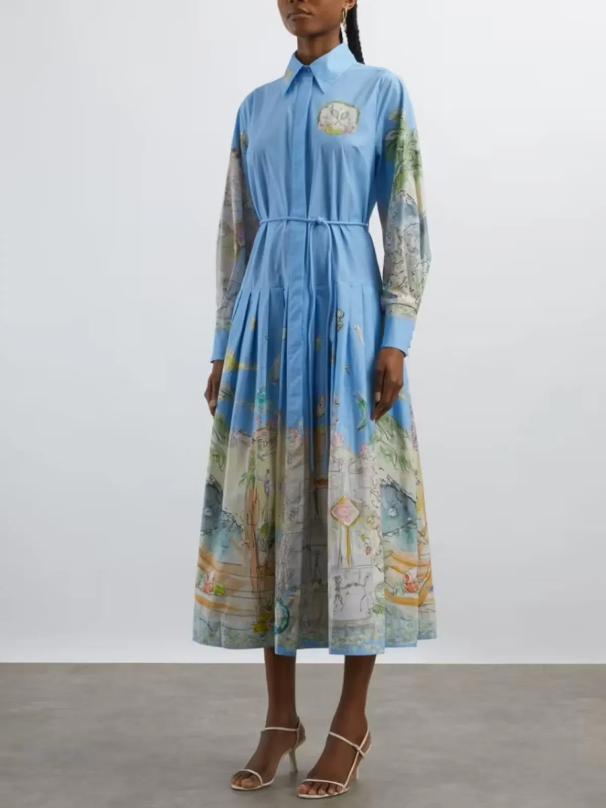 Alemais Anouk Shirtdress Size 14 Printed Cotton Long Sleeve Belted Midi - Image 3