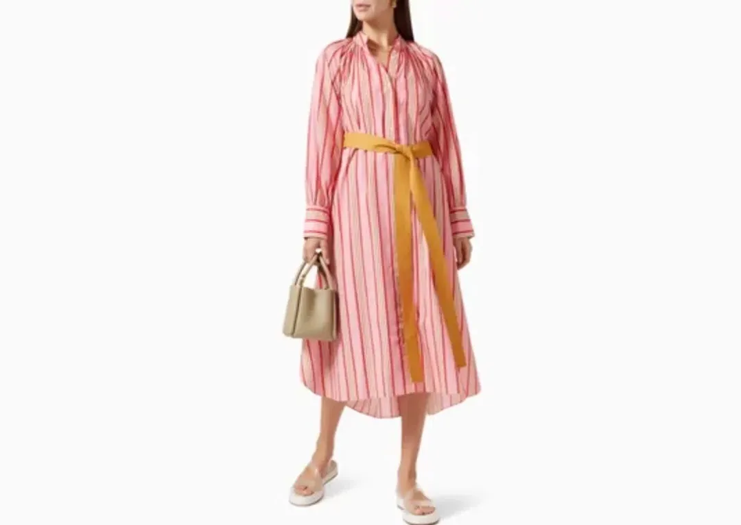 Oroton Candy Stripe Shirt Dress with pockets and belt Size 14 fits 16 for rent on The Volte - main image