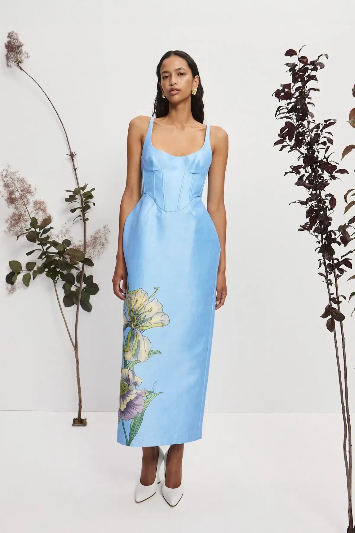 Alemais Donata Taffeta Midi Gown Sky Blue Floral Print Size AU 14 - Image 1