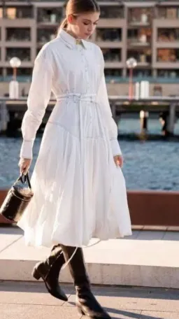 Aje Cassia Bubble White Midi Dress s.12 Hem Shirt Long Sleeve Cotton for rent on The Volte - image 4