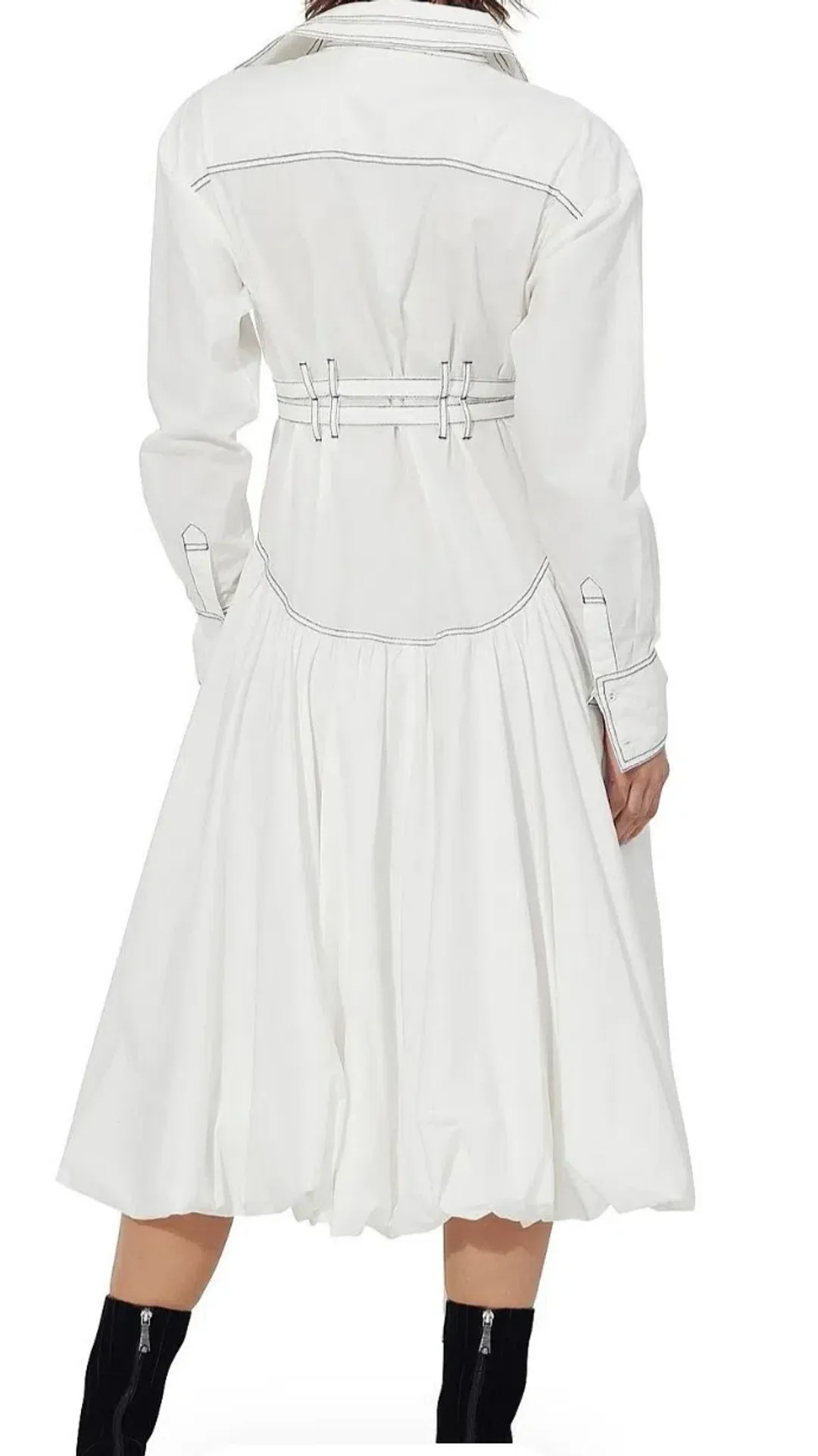 Aje Cassia Bubble White Midi Dress s.12 Hem Shirt Long Sleeve Cotton for rent on The Volte - main image