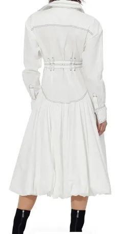 Aje Cassia Bubble White Midi Dress s.12 Hem Shirt Long Sleeve Cotton for rent on The Volte - image 3