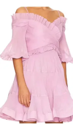 Zimmermann Pleated Off the Shoulder Mini Dress Lilac s.1 /10 for rent on The Volte - image 3