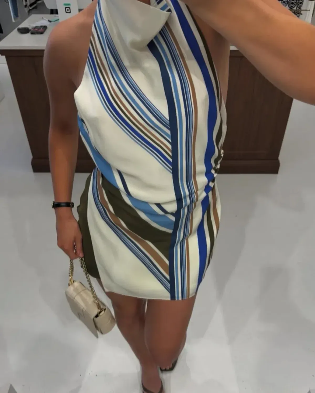 Sir The Label Thistle Halter Mini Dress in Blue Baiadera Size 1 AU 8 - Image 3