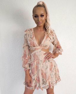 Zimmermann Prima Floating Cut Out Dress Peach Cream Floral Size 6 for rent on The Volte - image 2