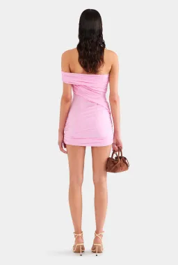 VENROY One Shoulder Silk Bandeau Mini Dress In Pink for rent on The Volte - image 3