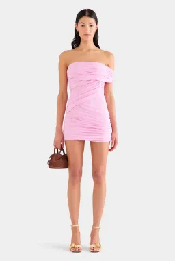 VENROY One Shoulder Silk Bandeau Mini Dress In Pink for rent on The Volte - image 2