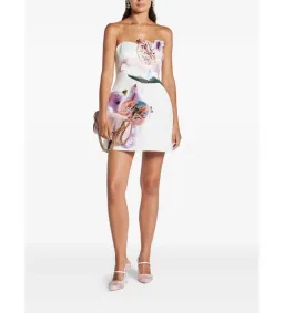 Leo Lin Rosario Appliqué Floral Bustier Mini Dress Lily Print in Snow Size 12 for rent on The Volte - image 1