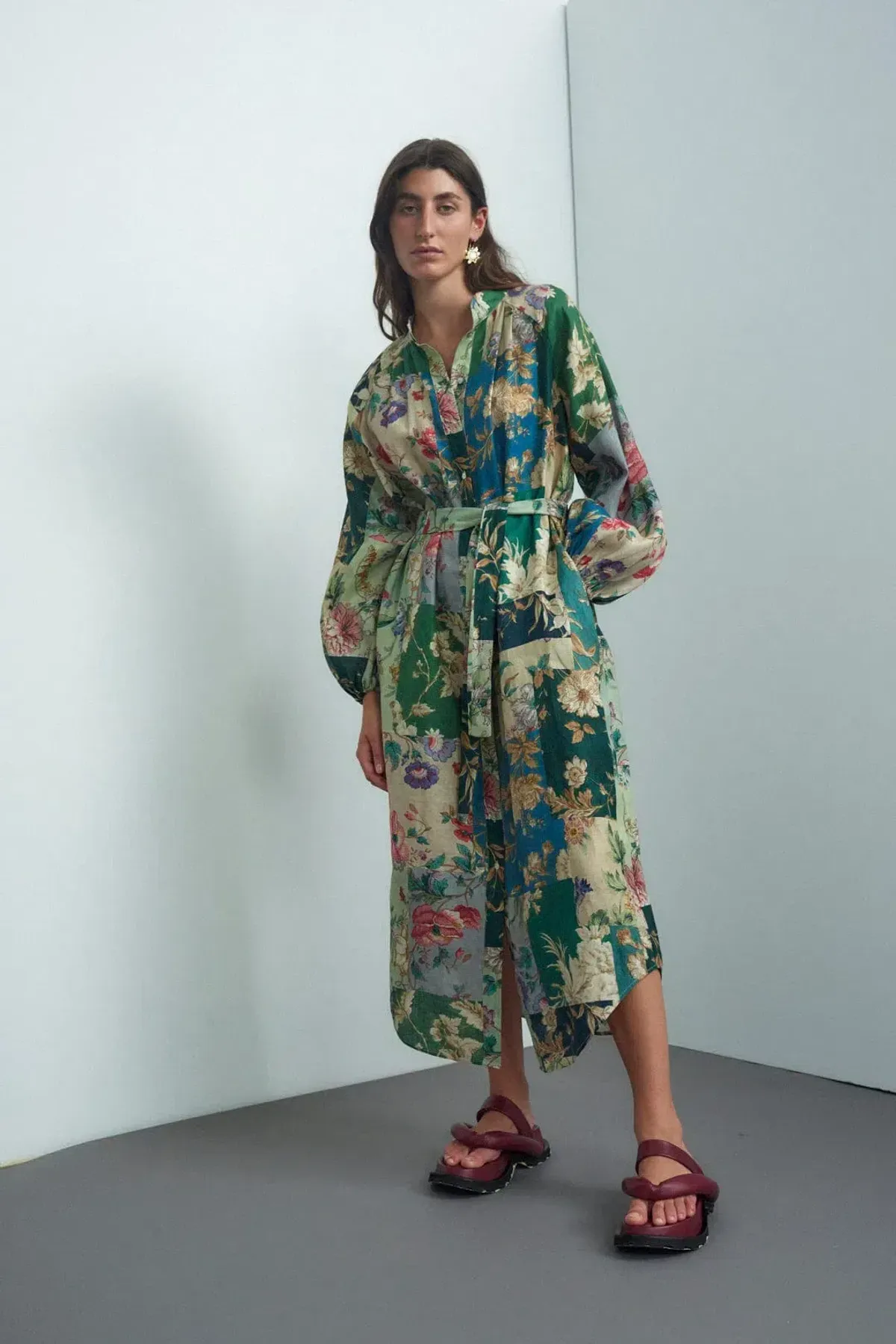 Alemais Loretta Patchwork Midi In Sage Floral - Image 1