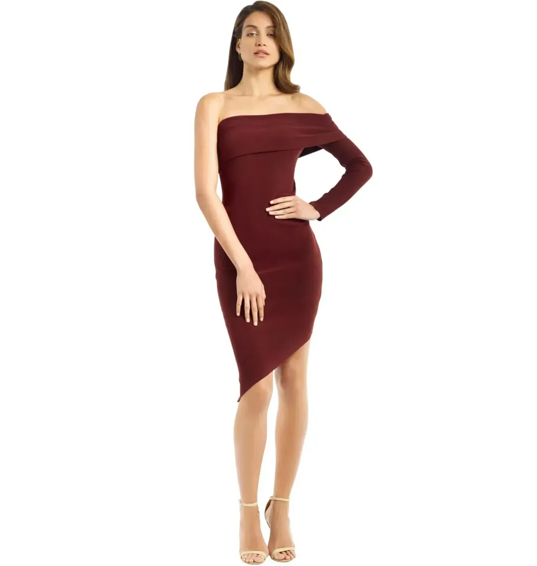 Bec & Bridge Love Ruler Asymmetrical Dress Burgundy Size AU 10 for rent on The Volte - main image