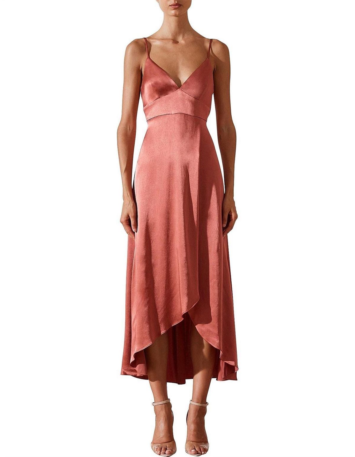 Shona Joy Giselle Cocktail Midi Dress Terracotta Size 6 - Image 1