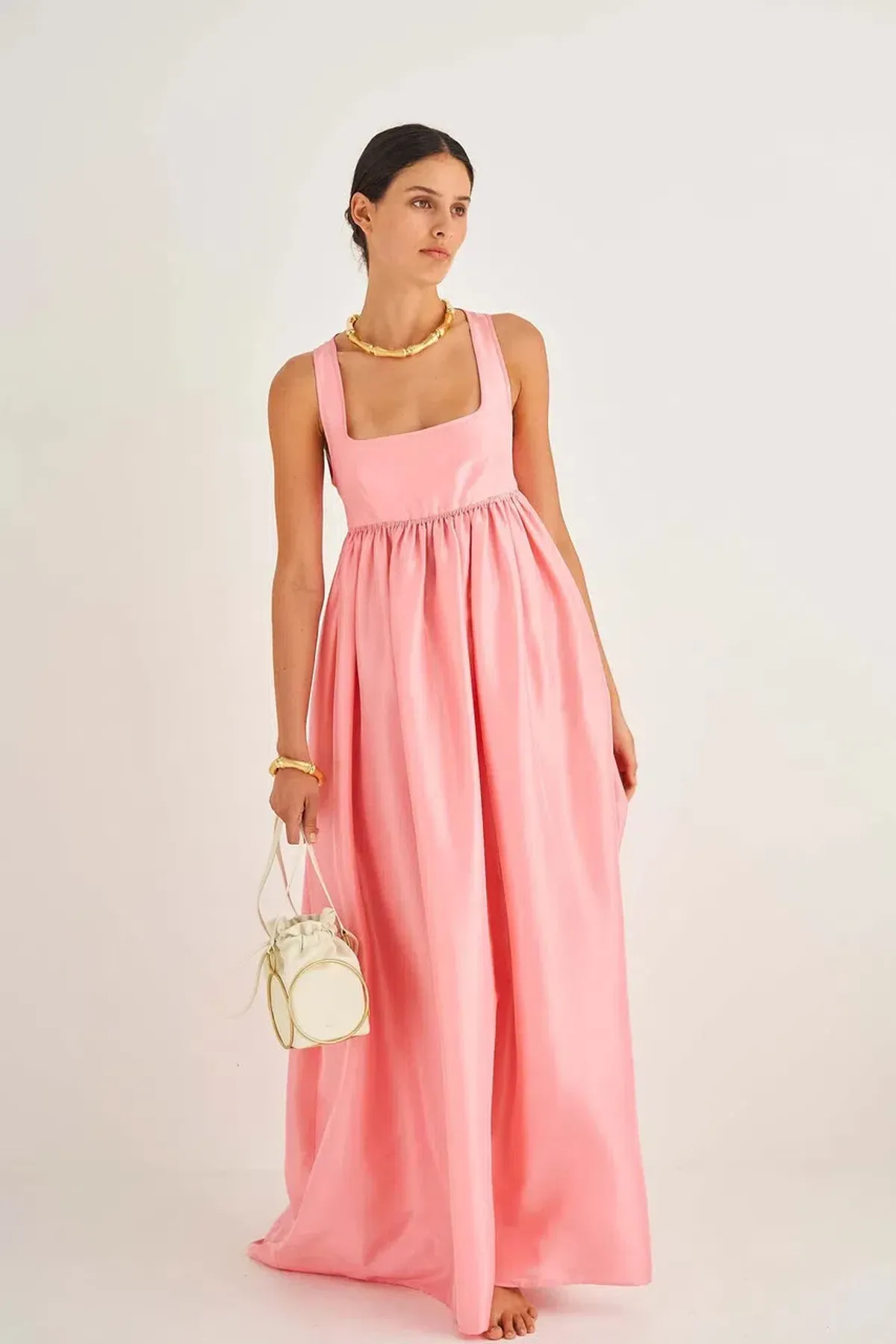 OROTON Strappy Open Back Poplin Maxi Sundress in Pink Strawberry Size 8 - Image 3