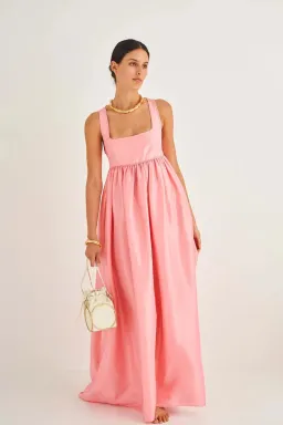 OROTON Strappy Open Back Poplin Maxi Sundress in Pink Strawberry Size 6 for rent on The Volte - image 3