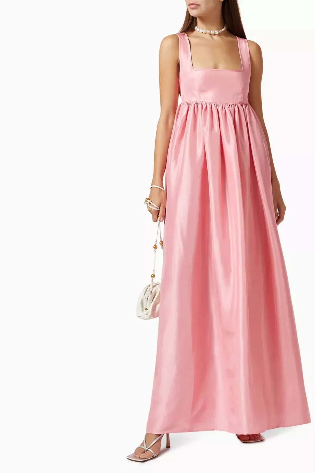 OROTON Strappy Open Back Poplin Maxi Sundress in Pink Strawberry Size 6 for rent on The Volte - main image