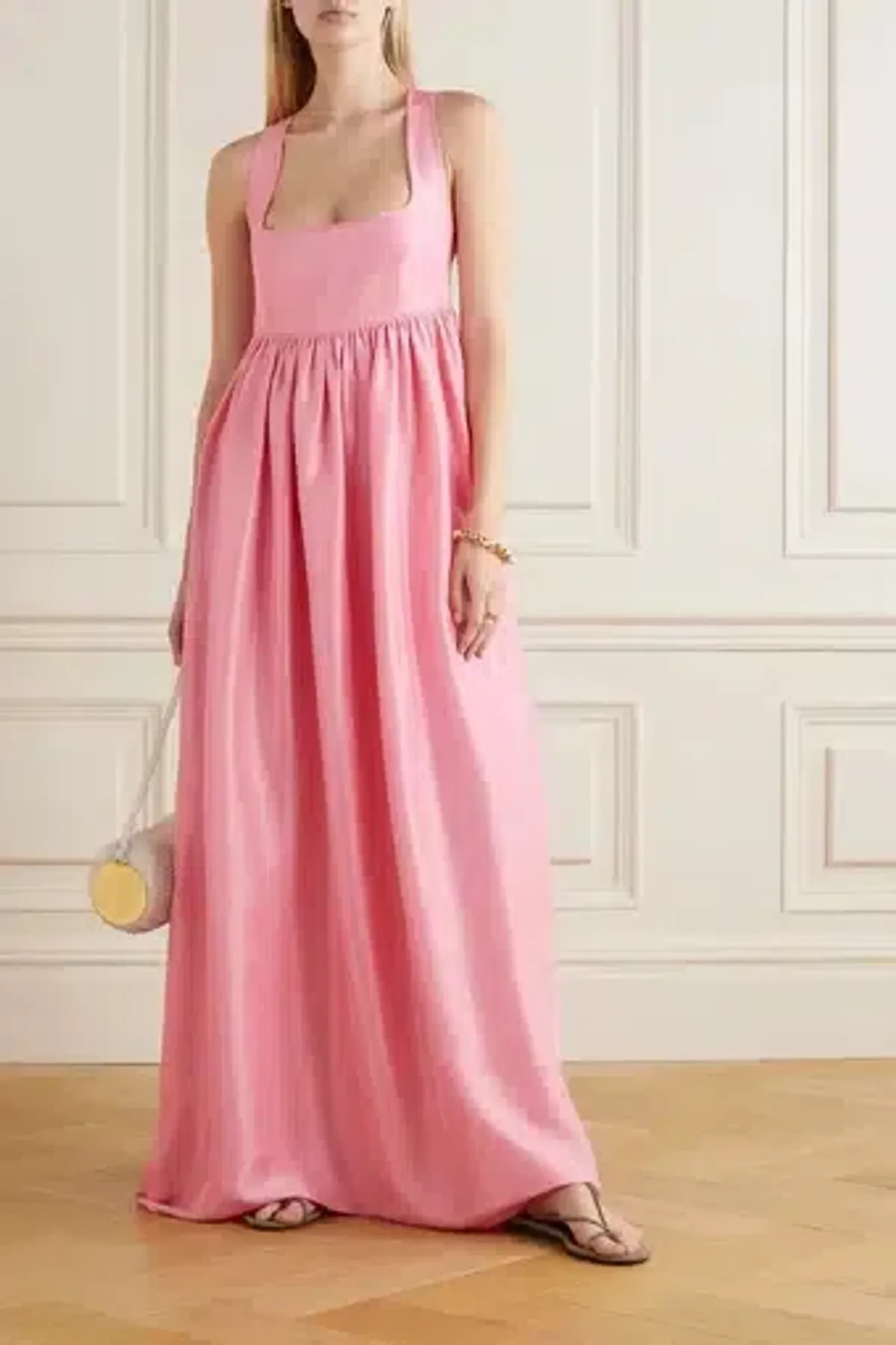 OROTON Strappy Open Back Poplin Maxi Sundress in Pink Strawberry Size 6 for rent on The Volte - main image