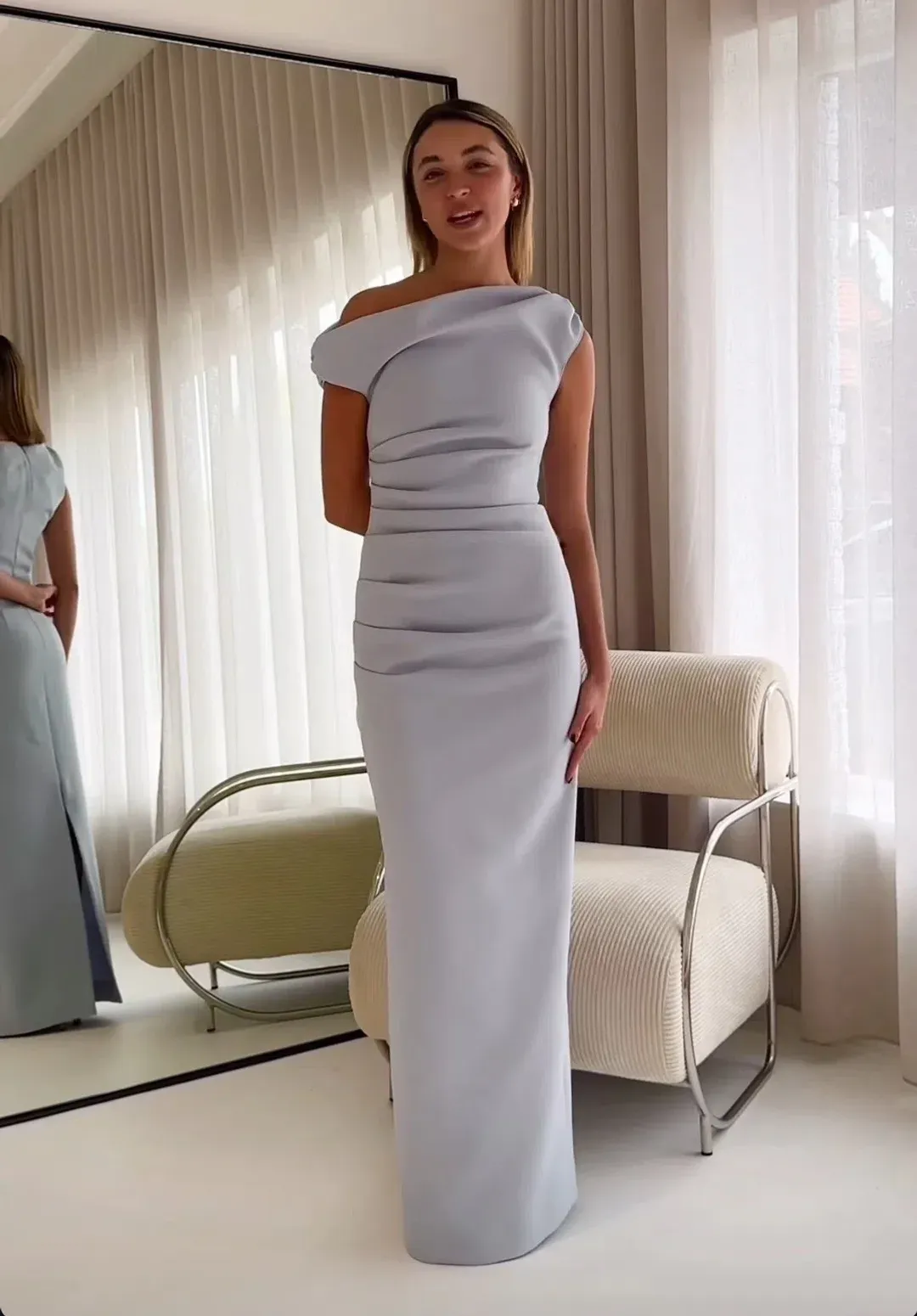 By Nicola Vivian Crepe Maxi Dress in Ice Blue AU Size 8 for rent on The Volte - main image