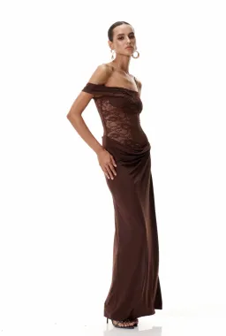 Innovare Denim Chenda Lace Asymmetric Maxi Brown Size M for rent on The Volte - image 6