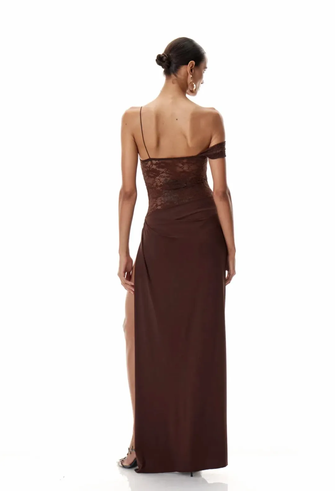Innovare Denim Chenda Lace Asymmetric Maxi Brown Size M for rent on The Volte - main image