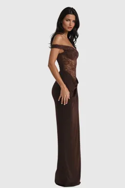 Innovare Denim Chenda Lace Asymmetric Maxi Brown Size M for rent on The Volte - image 2