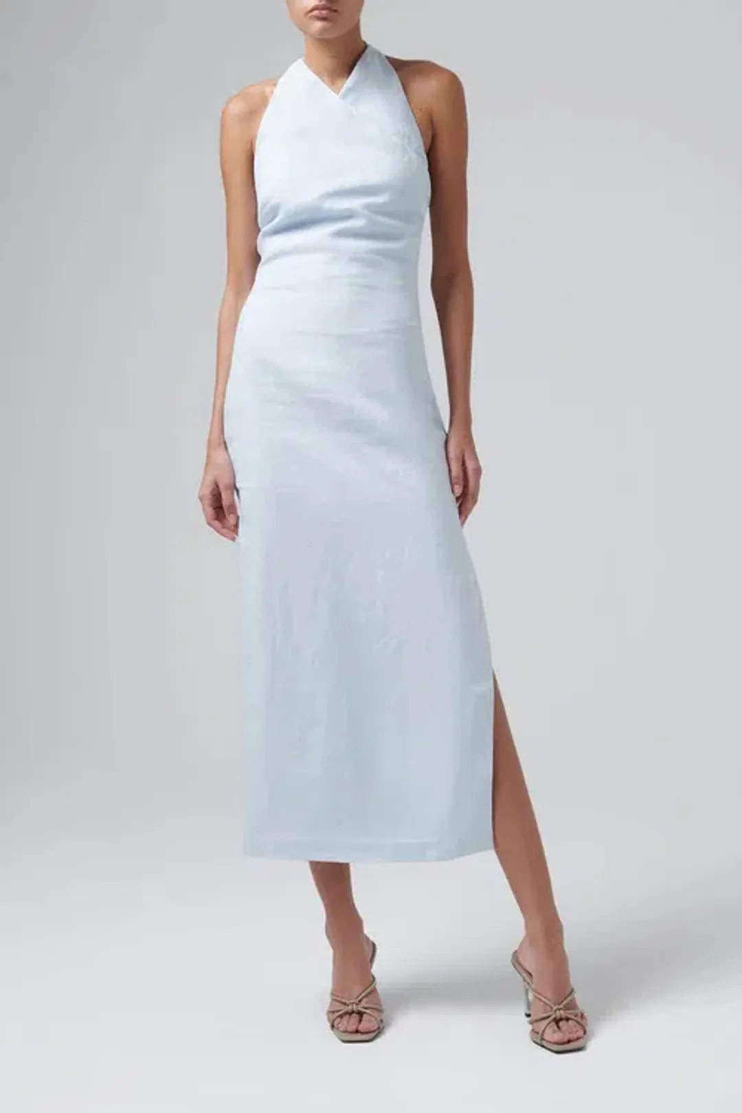 Sir The Label Iris Linen Halterneck Midi Dress in Light Blue AU Size 8 / Sir Size 1 for rent on The Volte - main image