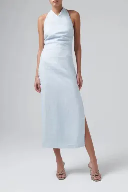 Sir The Label Iris Linen Halterneck Midi Dress in Light Blue AU Size 8 / Sir Size 1 for rent on The Volte - image 2