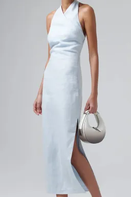 Sir The Label Iris Linen Halterneck Midi Dress in Light Blue AU Size 8 / Sir Size 1 for rent on The Volte - image 1