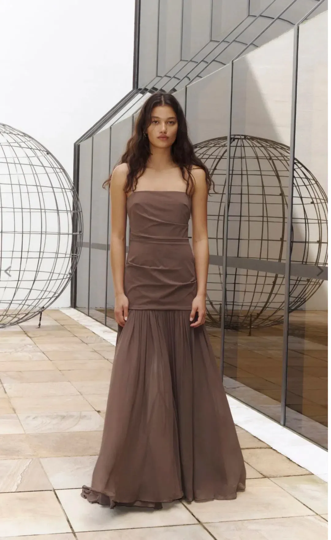 Bec & Bridge REID DROP WAIST MAXI DRESS in Milk Choc Size 8 for rent on The Volte - main image