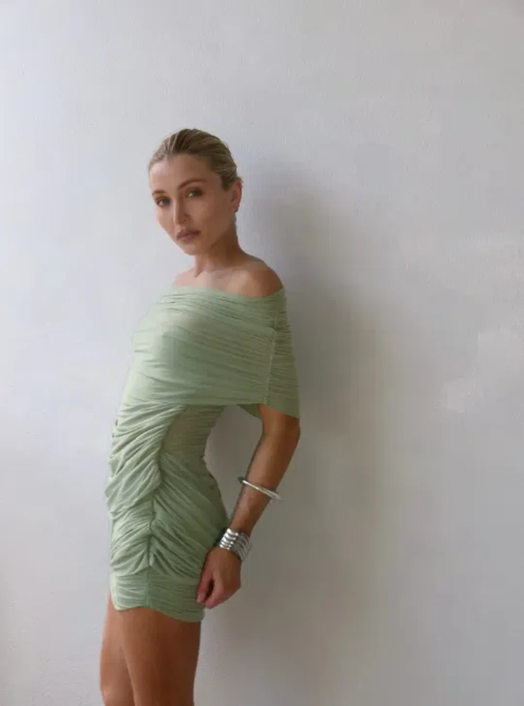 Benni Otto Mini Dress In Pistachio Size 8 for rent on The Volte - main image