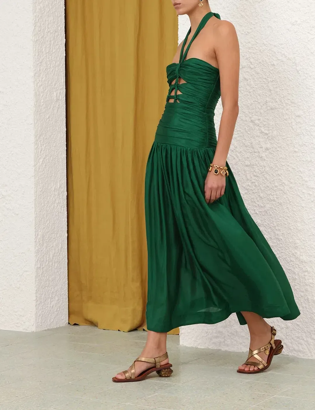 Zimmermann Daylight Knot Midi Dress Emerald Size 0 / AU 8 for rent on The Volte - main image