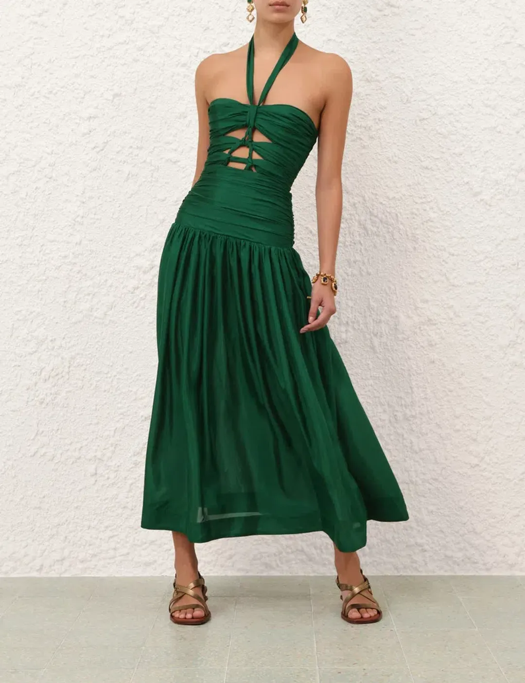 Zimmermann Daylight Knot Midi Dress Emerald Size 0 / AU 8 for rent on The Volte - main image