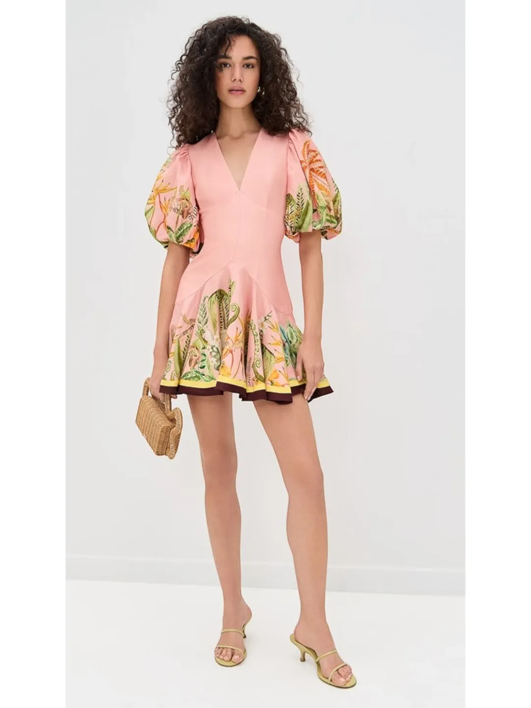 Alemais Papaya Mini Dress Size 16 Linen Blush Print Puff Sleeve for rent on The Volte - main image