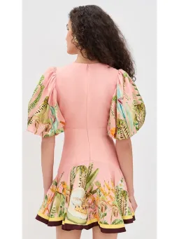 Alemais Papaya Mini Dress Size 16 Linen Blush Print Puff Sleeve for rent on The Volte - image 3
