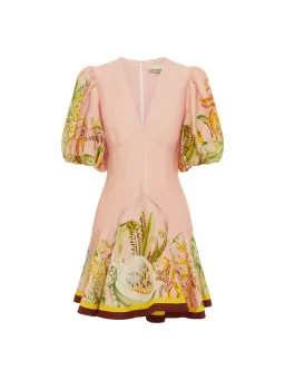 Alemais Papaya Mini Dress Size 16 Linen Blush Print Puff Sleeve for rent on The Volte - image 2