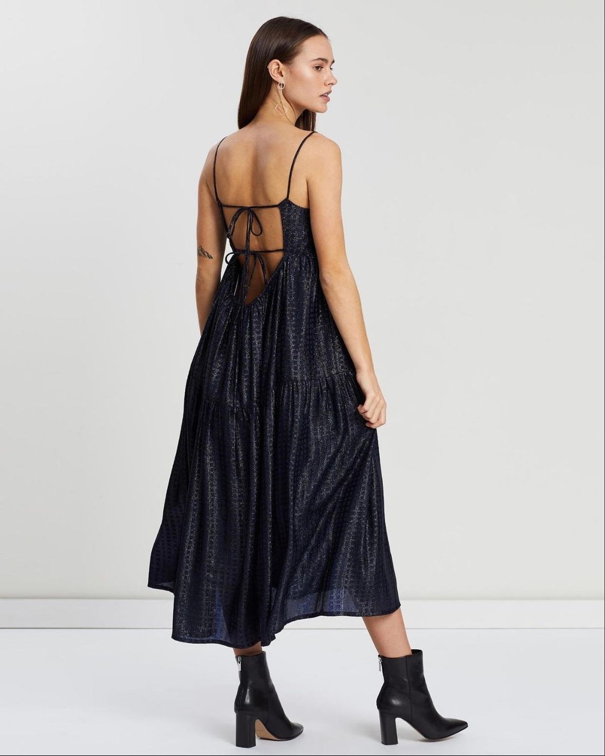 Asilio Metallic Check Dress Navy Size 10 - Image 4