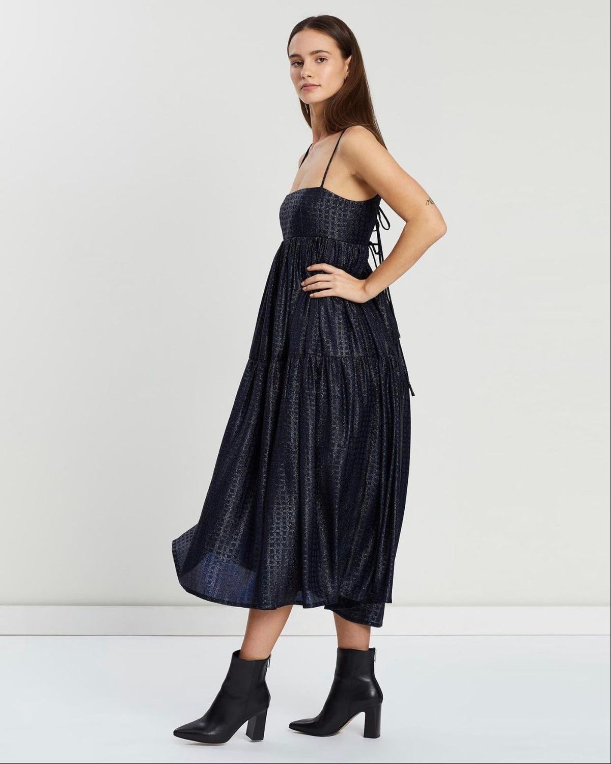 Asilio Metallic Check Dress Navy Size 10 - Image 3