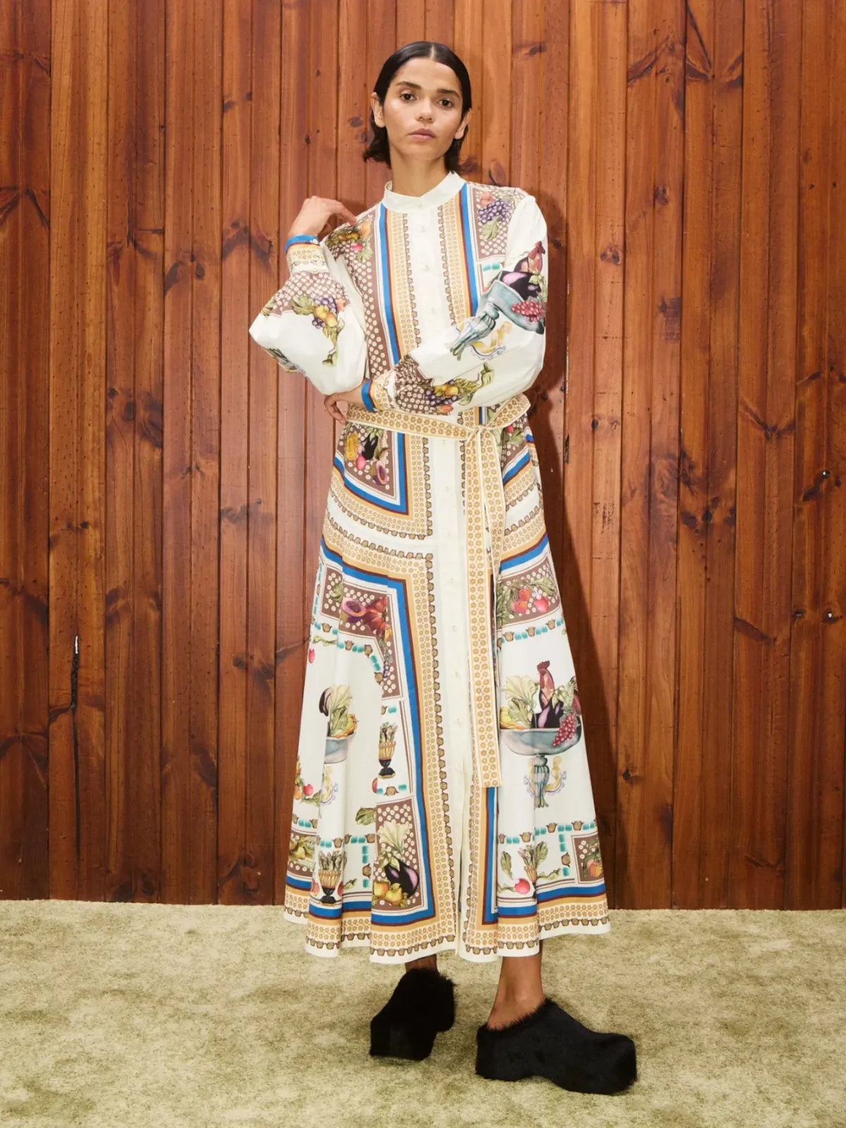 Alemais Mercado Shirtdress Size 16 Printed Cotton Long Sleeve Belted Midi - Image 1