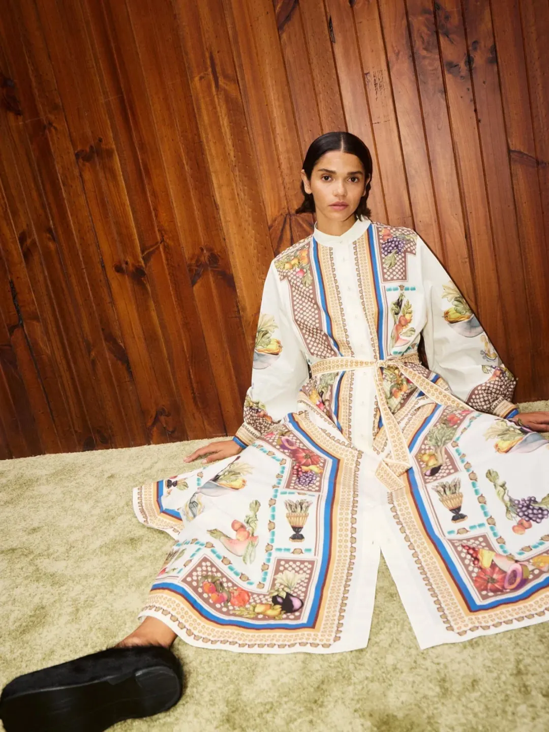 Alemais Mercado Shirtdress Size 16 Printed Cotton Long Sleeve Belted Midi for rent on The Volte - main image