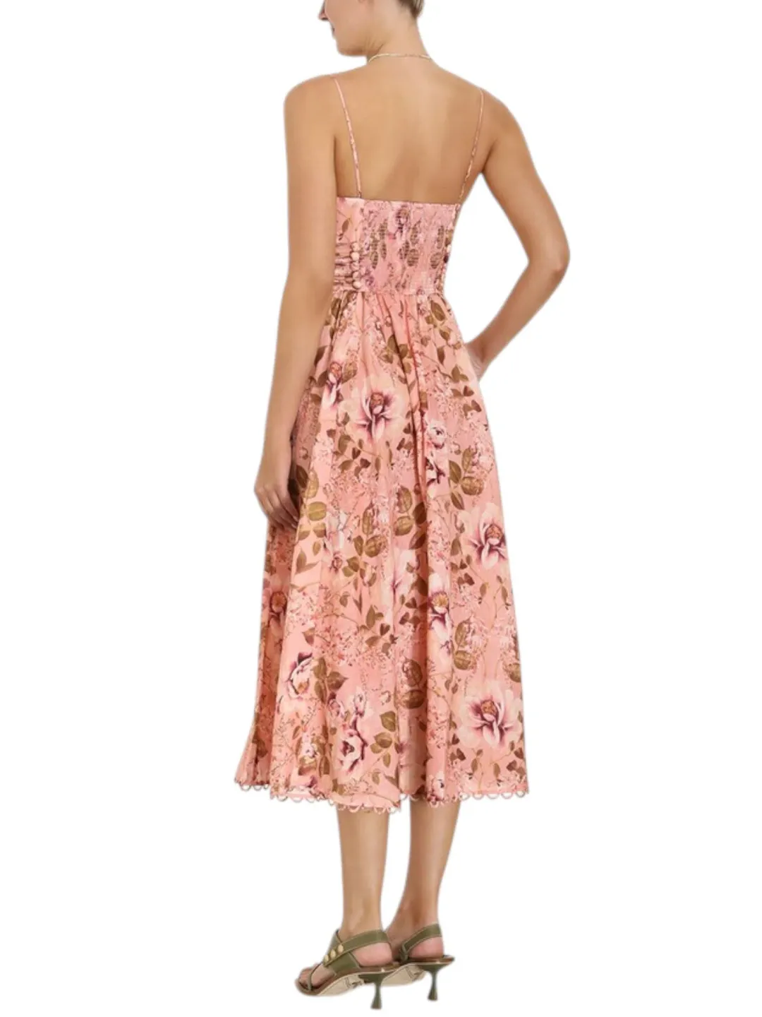 Zimmermann Rosa Laced Picnic Dress Size 4 / AU 16 Linen Pink Floral Print Midi for rent on The Volte - main image