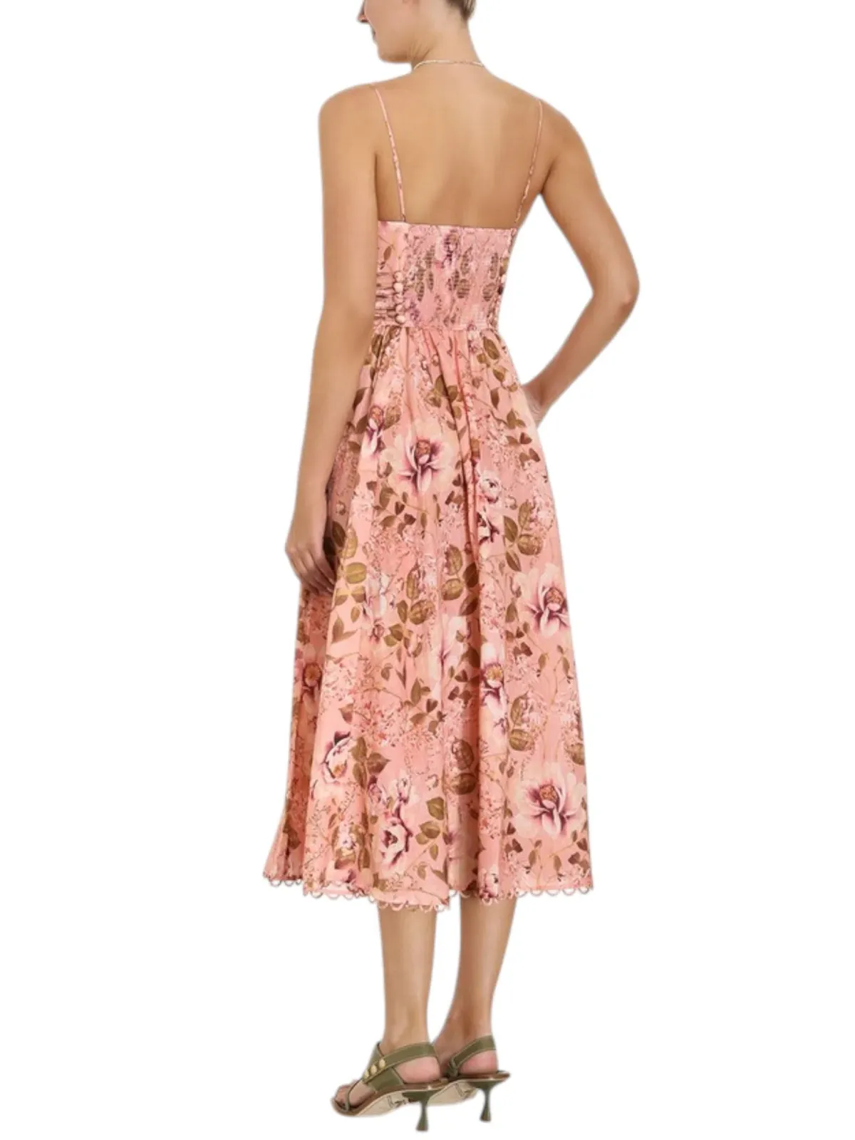 Zimmermann Rosa Laced Picnic Dress Size 4 / AU 16 Linen Pink Floral Print Midi - Image 7