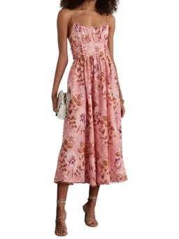Zimmermann Rosa Laced Picnic Dress Size 4 / AU 16 Linen Pink Floral Print Midi for rent on The Volte - image 3