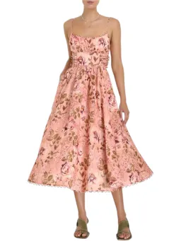 Zimmermann Rosa Laced Picnic Dress Size 4 / AU 16 Linen Pink Floral Print Midi for rent on The Volte - image 1