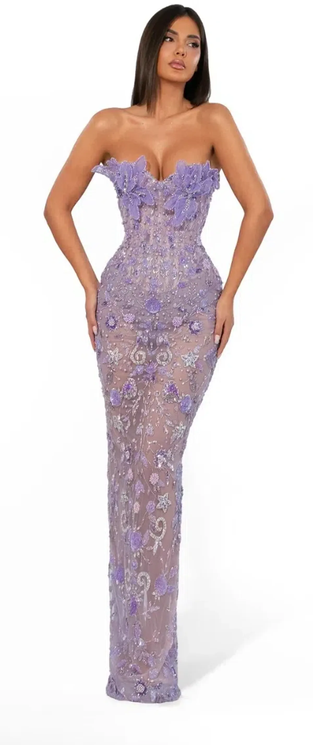 ALBINA DYLA LAVENDER 3D FLORAL GOWN SIZE SMALL - Image 1