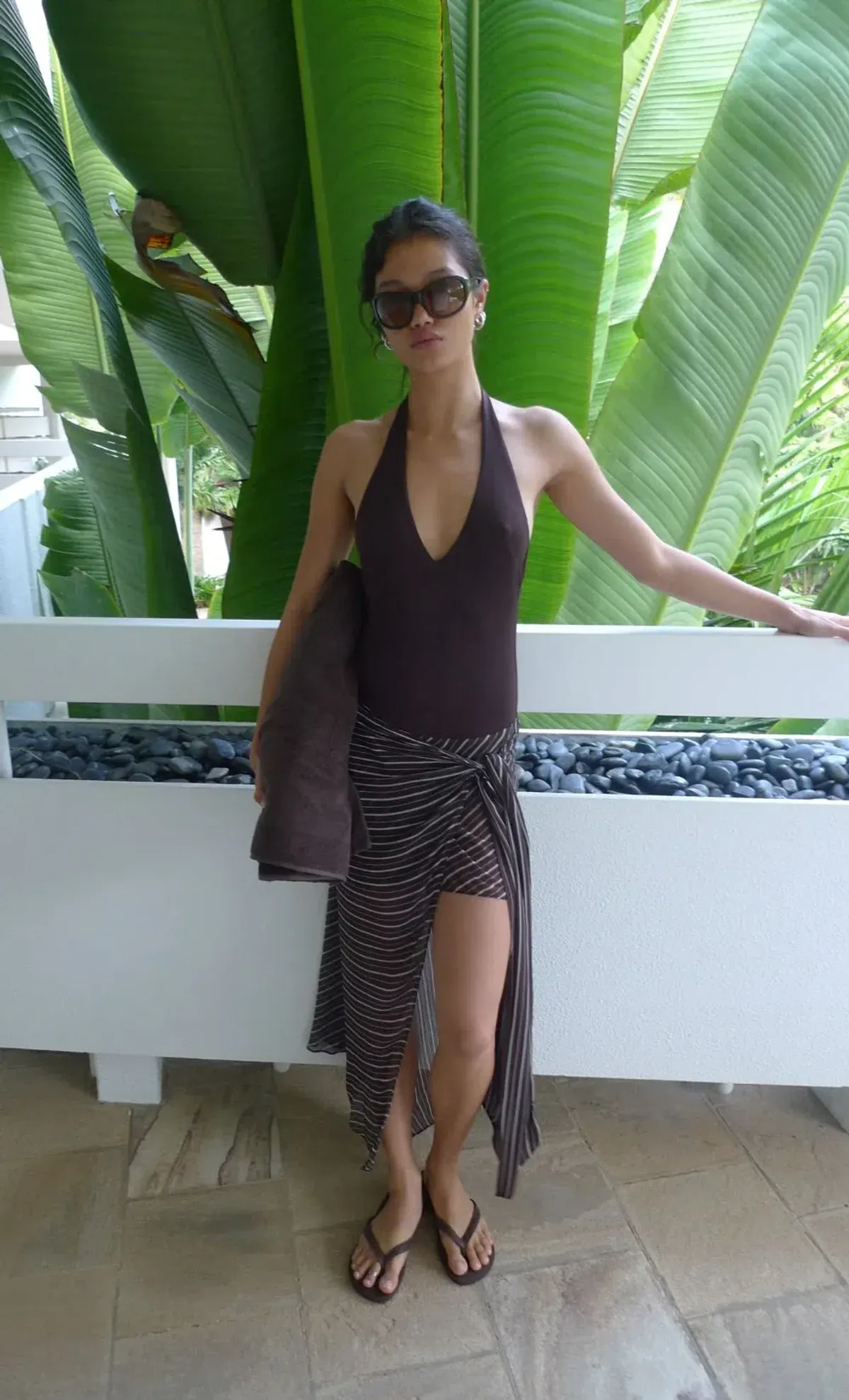 Norma Halter Dress in Chocolate Slice Stripe. - Image 1