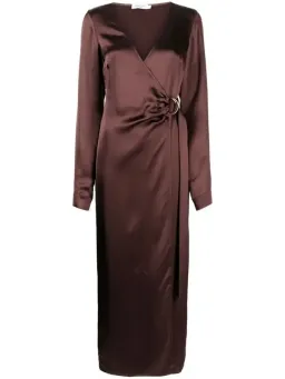 Anna Quan Chocolate Brown Satin Wrap Midi Dress AU10 for rent on The Volte - image 1