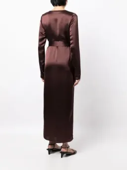 Anna Quan Chocolate Brown Satin Wrap Midi Dress AU10 for rent on The Volte - image 4