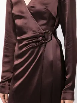 Anna Quan Chocolate Brown Satin Wrap Midi Dress AU10 for rent on The Volte - image 5
