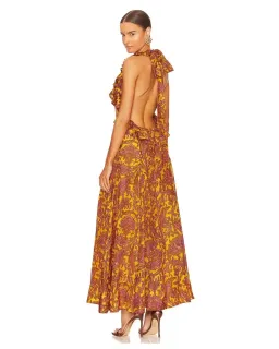 Zimmermann Tiggy Halter Maxi Dress in yellow and peach paisley silk for rent on The Volte - image 2