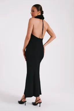 Elva Halter Knit Maxi Dress With Faux Fur - Black for rent on The Volte - image 2